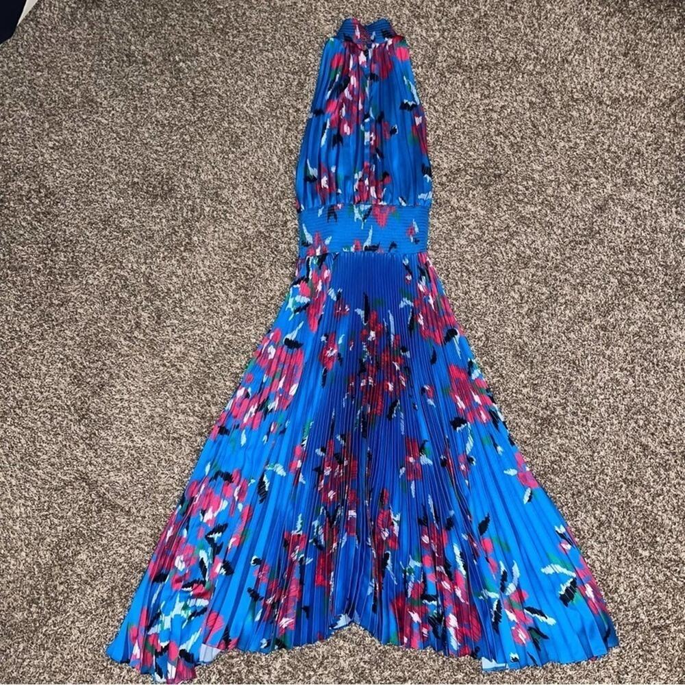 ALC Renzo Pleated Blue Floral Midi Dress 0 - Picture 5 of 13
